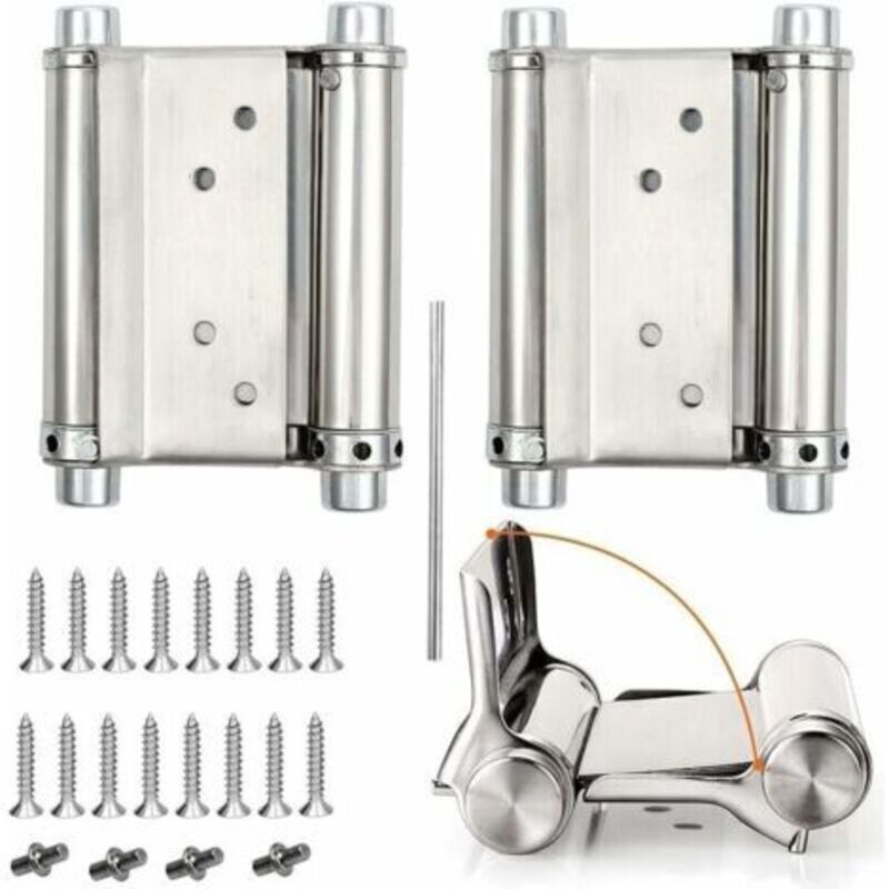 2er Set Saloontürscharniere – Federbelastete Schwingtürscharniere – Edelstahl – Tragkraft Bis Zu 15 Kg – Abmessungen 76 Mm (3 Zoll)