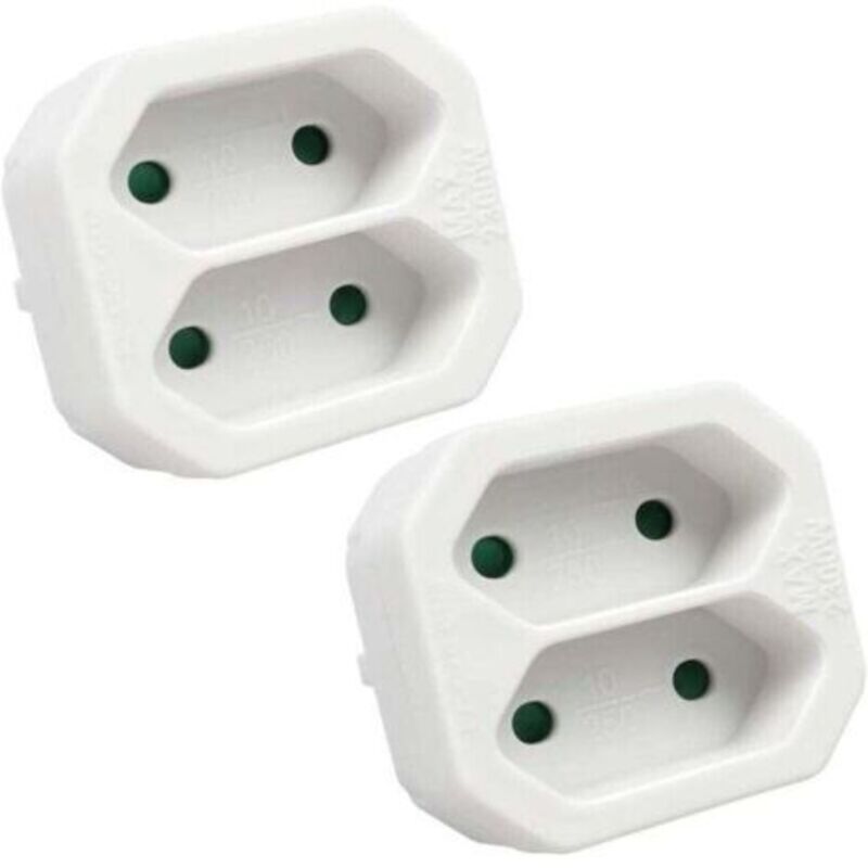 2-in-1 Flachadapter Mit 2 Schuko-steckdosen, 2 Steckplätze, Belastbarkeit Bis Zu 2300 W, 10 A, 250 V, Weiß, 2 Stück