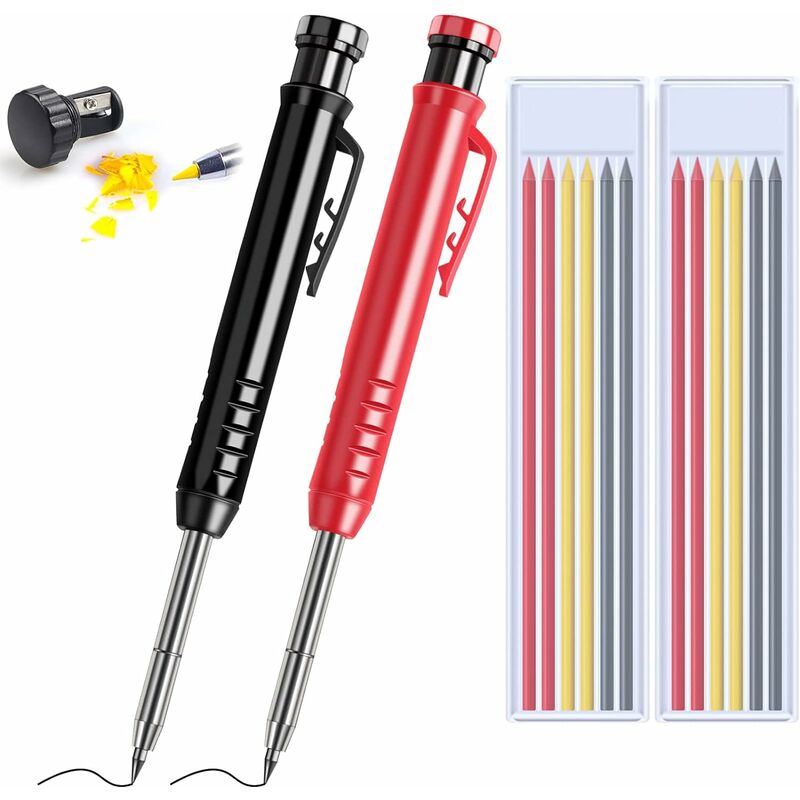 2 Stück Bauzimmerbleistift, Zimmermannsbleistift Mit 7 Ersatzminen, Teleskopspitzen-marker, Integrierter Bleistift, Markierwerkzeuge Mechanischer Bleistift Für Glas, Baustelle, Fliesen, Holz