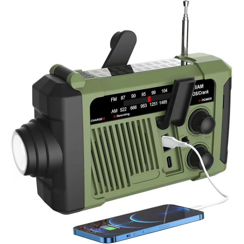 Tragbares Am/fm-wetterradio Mit Warnfunktionen, Notfallradio Für Den Außenbereich, Wiederaufladbar Über Solarenergie, Kurbel Oder Usb, Batteriebetrieben, Mit Sos-alarm, Taschenlampe Und Led-beleuchtun