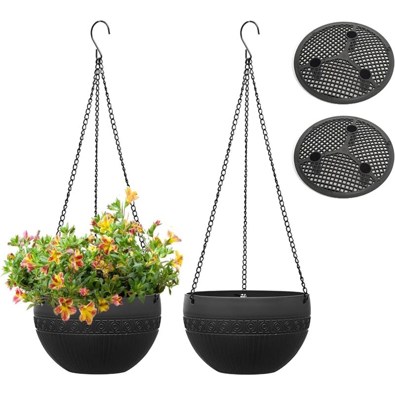 Blumentöpfe Und 2er-pack Hängepflanzgefäße (durchmesser 21 Cm), Hängender Pflanztopf Für Außenbereich, Kunststoff-hängepflanztopf Mit Automatischer Bewässerung Und Hängekette Für Garten Und Balkon