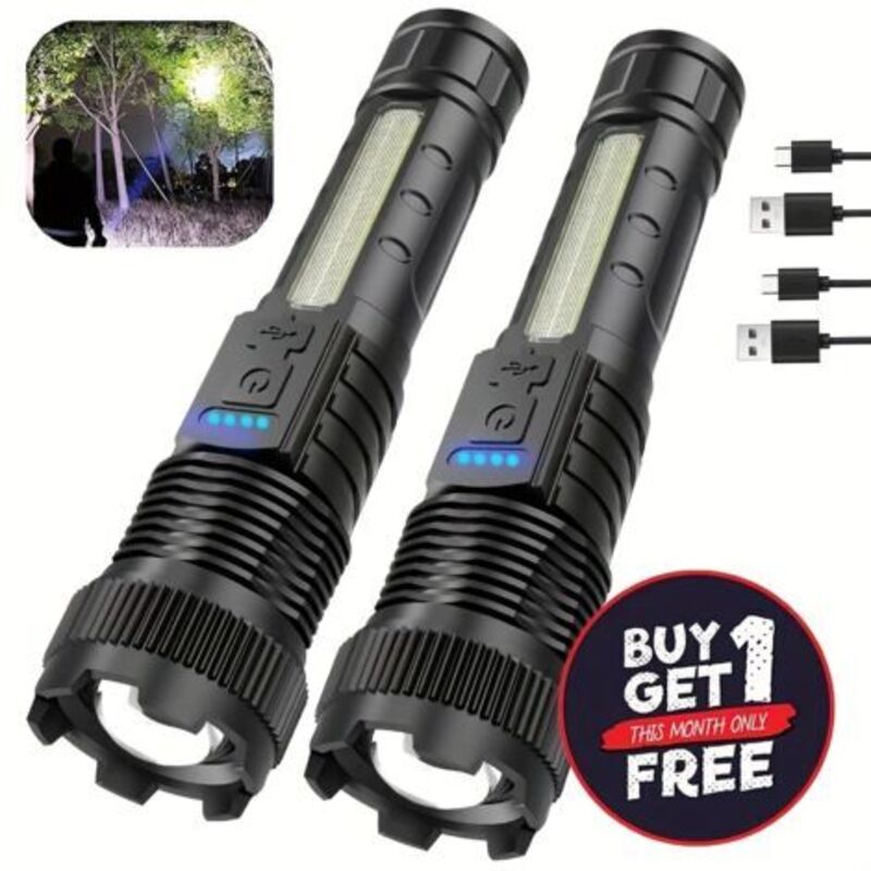 Kaufen Sie 1, Erhalten Sie 1 Kostenlos, Insgesamt 2 Stück Multifunktionale, Hochhelle, Wiederaufladbare Led-taschenlampen Mit 6 Lichtmodi, Cob-seitenlicht, Usb-c, Zoombar, Leistungsstarke Taschenlampe