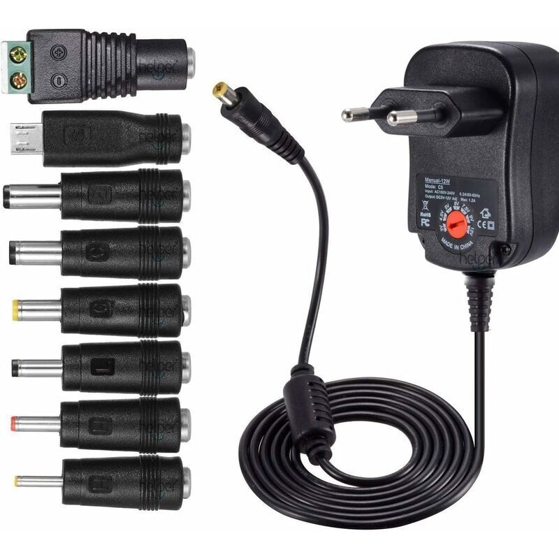 12w Universelles Ac/dc-netzteil 3v 4,5v 5v 6v 7,5v 9v Und 12v Mit 8 Auswählbaren Adaptersteckern, Max. 1000 Ma, 115 Cm Ladekabel