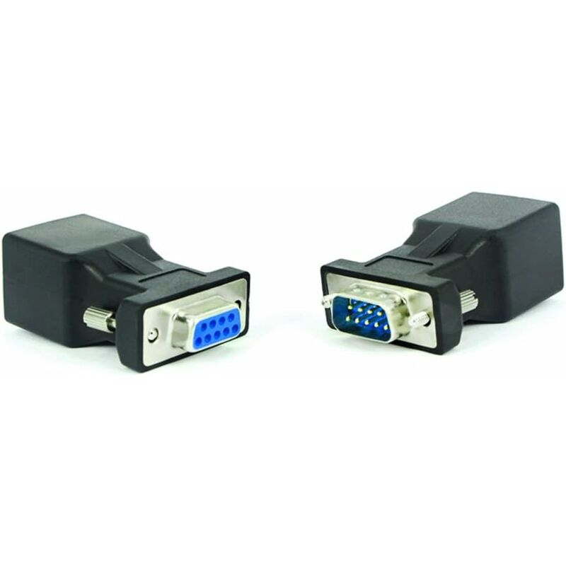 Rj45-auf-rs232-adapter, Serieller Db9 9-poliger Stecker Auf Rj45-buchse Cat. 5e/6 Ethernet Lan Verlängerungsadapter, 2 Stück (stecker + Buchse)