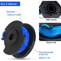 Ersatzspulen Für Ryobi 18v, 24v, 40v Kabellosen Rasentrimmer, Ersetzt Ac14rl3a, 1,65 Mm/0,065" 335 Cm/11 Ft (8 Spulen, 2 Kappen) H743