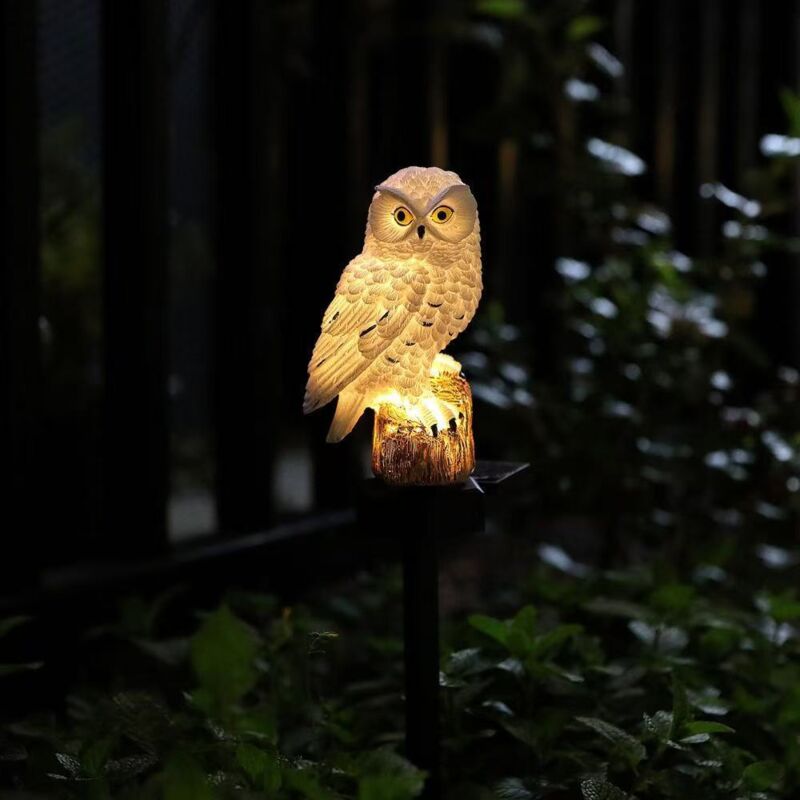 Solar-eule Aus Harz Mit Erdspieß, Garten- Und Wegdekoration, Vogelabwehr