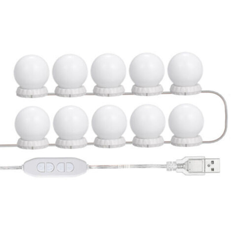 Led-spiegelbeleuchtungsset Für Frisiertisch, Mit 10 Einstellbaren Lampen, 10 Helligkeitsstufen Und 3 Lichtmodi, Usb-typ, Weiß - Weiß-sonstige