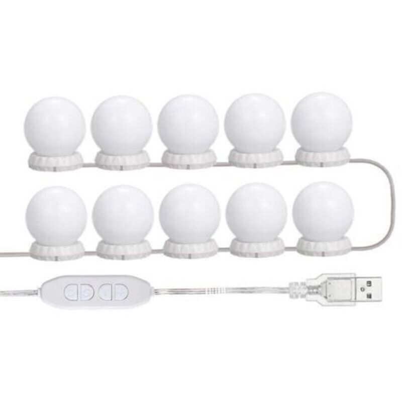 Led-spiegelleuchten-set Für Schminktisch, Mit 10 Einstellbaren Glühbirnen, 10 Helligkeitsstufen Und 3 Beleuchtungsmodi, Usb-typ, Weiß - Weiß