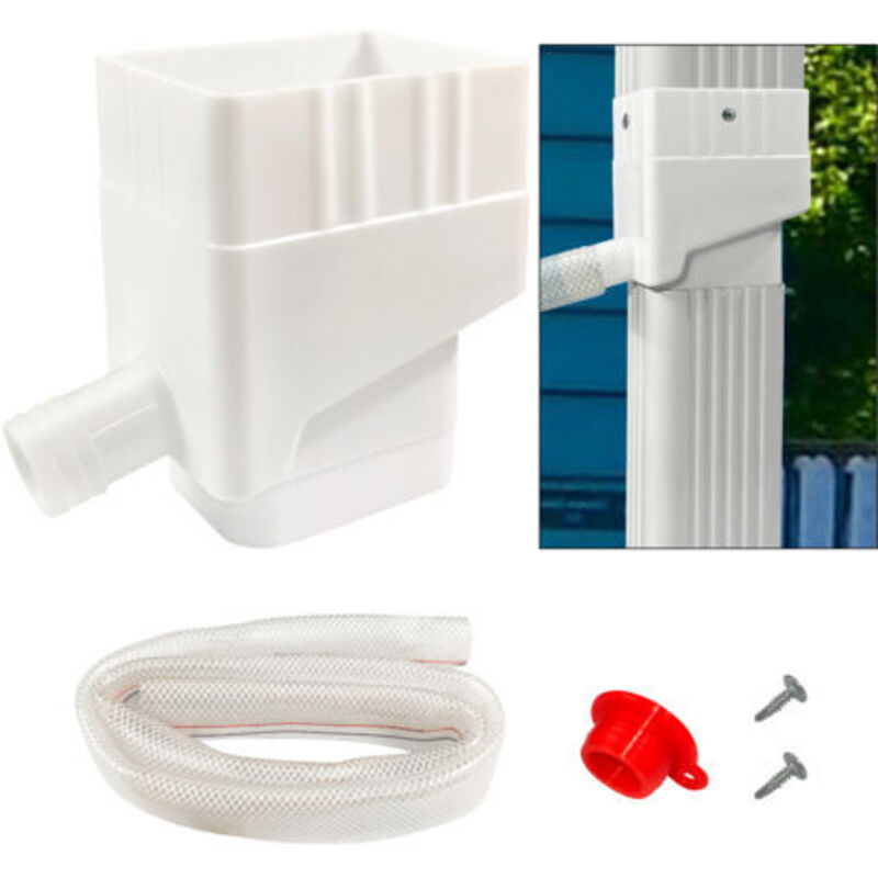 Regenwasserauffangsystem, Regenwasser-sammelanschluss Mit 4-fuß-wasserschlauch, Uv-beständiges Abzweigkit Für Das Fallrohr (weiß)