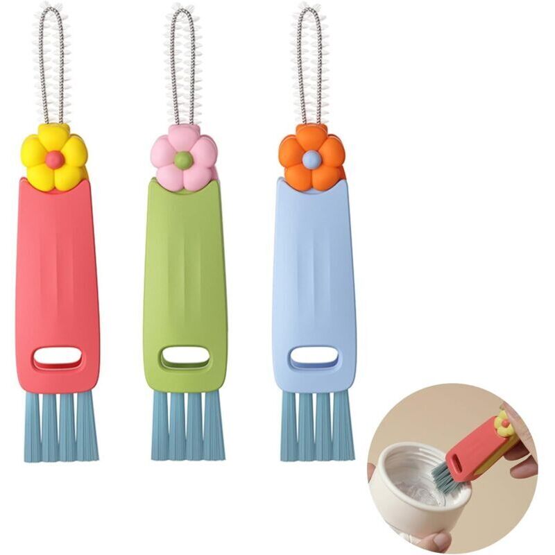 3-teiliges Multifunktionales 3-in-1-reinigungsbürsten-set, Für Tassen Deckel, Wasserflaschen, Tastatur