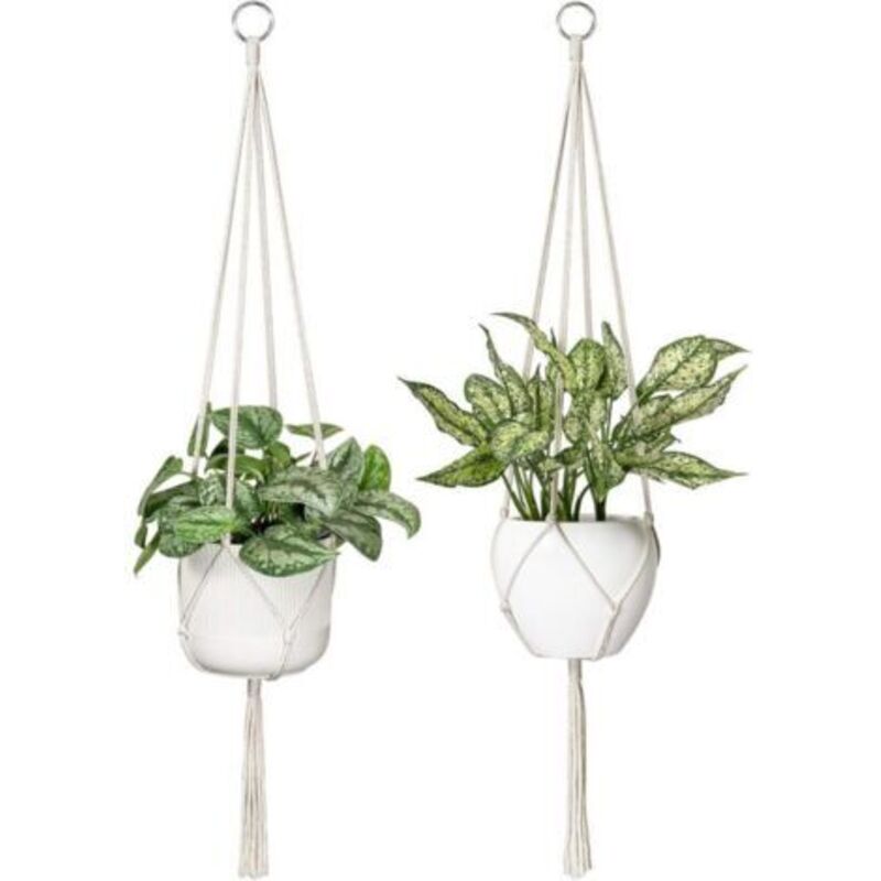 Makramee-pflanzenaufhänger, Hängender Blumentopf Aus Baumwollseil, Moderne Boho-dekoration, 41 Zoll, 2 Stück