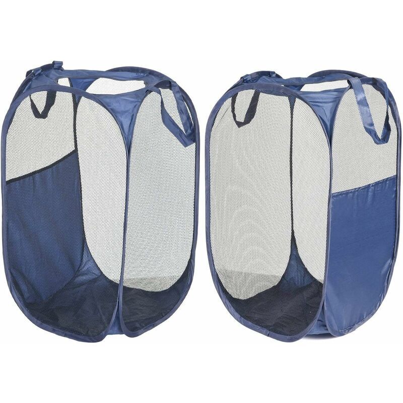 Faltbarer Wäschekorb, Pop-up-wäschenetze Mit Verstärkten Griffen, 36x36x58 Cm, Marineblau, 2er-pack