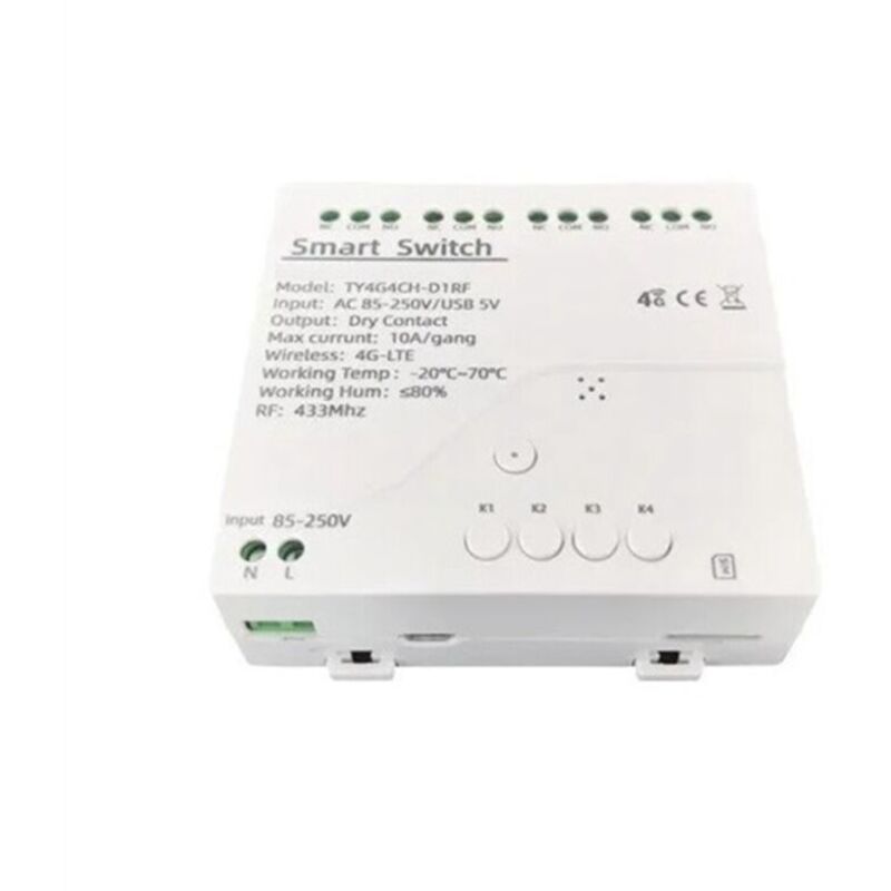 Intelligenter Tuya 4g Lte-schalter, Relais Mit Gsm-433-mhz-app, Drahtlose Steuerung, 4 Kanäle, Abnehmbarer Controller, Ac 85-250 V