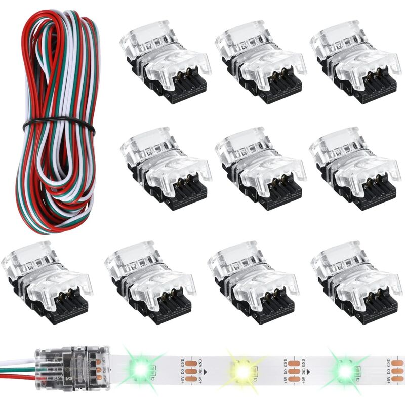 Steckverbinder Für 3-polige Led-streifen, Steckverbinder Für 10-mm-led-streifen, Lötfreier Anschlussstecker Für Led-streifen Ws2811 Ws2812b Sk6812, Mit 5 Meter Langem Kabel (10 Fuß).