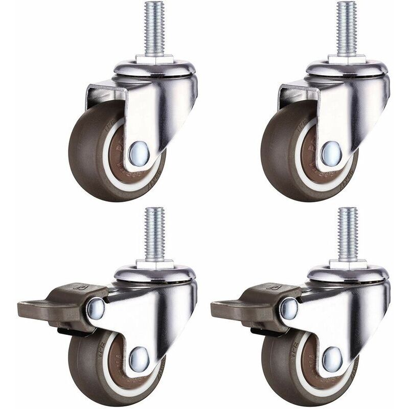 Robuste Schwenkbare Gummirolle Mit M8-gewindestange Für Handwagen, Arbeitstische, Laufrollen, 1,5 Zoll, Gewindedurchmesser: 8 Mm, Länge 20 Mm, 2 Stück Mit Bremse + 2 Stück Ohne Bremse