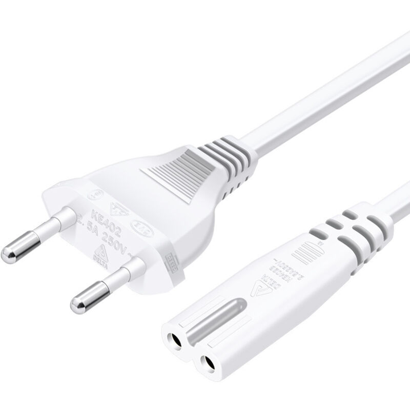 Netzkabel, Europäischer Stecker Typ C Mit Doppelter Buchse Typ C7, Gerade, 1,5 M, Weiß
