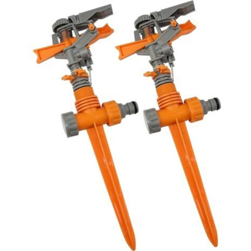 2er-set 1/2-zoll-impulsrasensprenger/rotations-schlagwerf-kreisregner Mit Ratschenmechanismus Auf Kunststoffpflock – Automatisches Bewässerungssystem Für Rasen