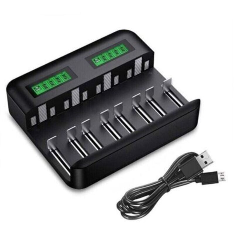 Universelles Lcd-ladegerät, Ladegerät Für Wiederaufladbare Aa/hr6-, Aaa/hr3-, C/hr14- Und D/hr20-ni-mh/nicd-batterien Mit Usb-c- Und Micro-usb-eingang, Ladegerät 9008 Mit Batterierkennungstechnologie