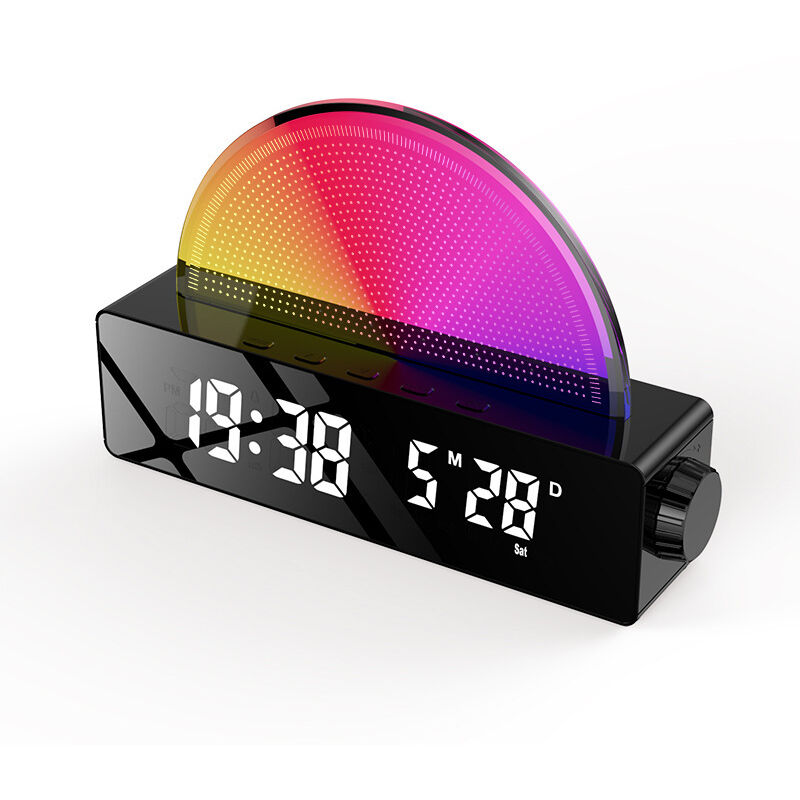 Weckerlampe Mit Sonnenaufgangssimulation, Snooze/6 Wecktöne/10 Einschlafgeräusche/timer/temperaturanzeige, Atmosphärische Lampe Mit 7 Wechselnden Farben, Ladeanschluss
