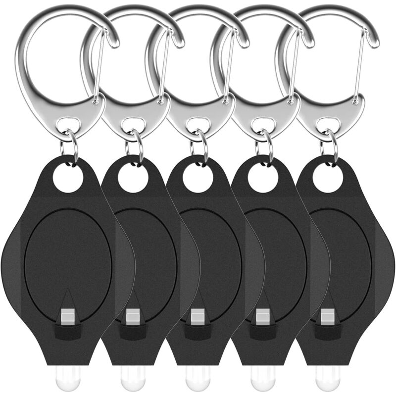 Mini-led-taschenlampe Als Schlüsselanhänger, 12 Lumen, Ultra-helle Tragbare Taschenlampe In Schwarz, Batteriebetrieben Mit Federkarabiner Für Notbeleuchtung (batterien Enthalten), 5er-pack