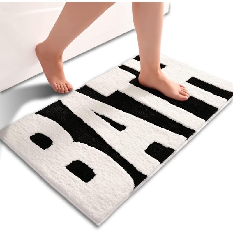 Schwarze Und Weiße Badematte, Rutschfeste Buchstaben, Weiche Und Saugfähige Badematte, Komfortable, Maschinenwaschbare Und Schnelltrocknende Badematte Für Badewanne, Zimmer, Dusche, Sauna