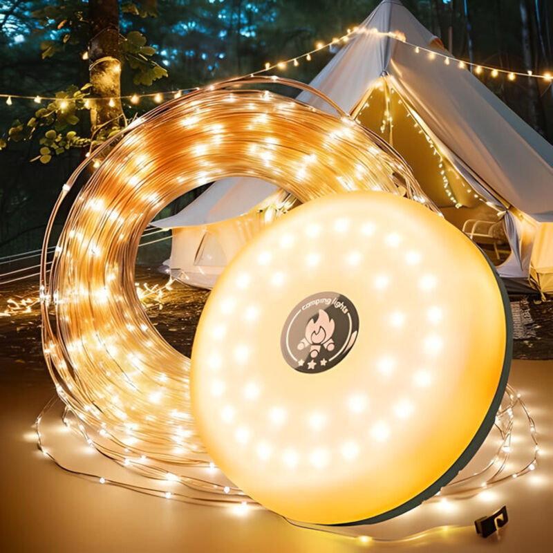 Dekorative Camping-lichterkette, 10 M, Wasserdichte Außenlampe 4-in-1, 2000 Mah Akku, Warmes Licht