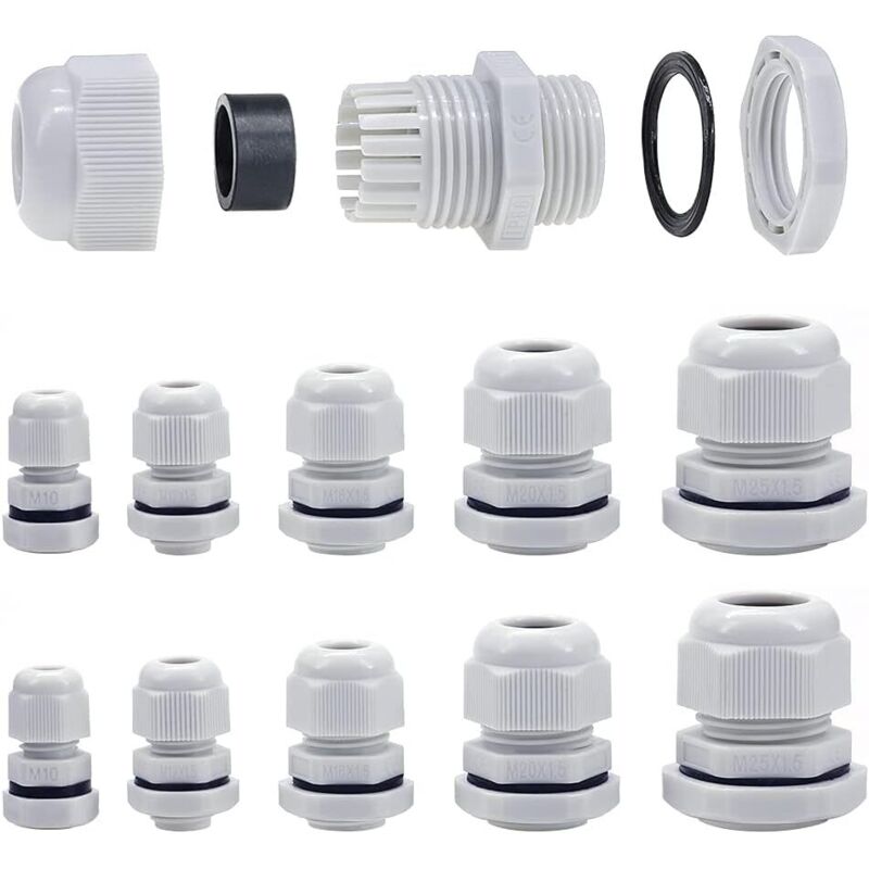Stapelbare Kabelverschraubungen M10-m25 Von 10 Mm Bis 25 Mm Mit Kontermutter Und Unterlegscheibe (40 Stück M10-m25)