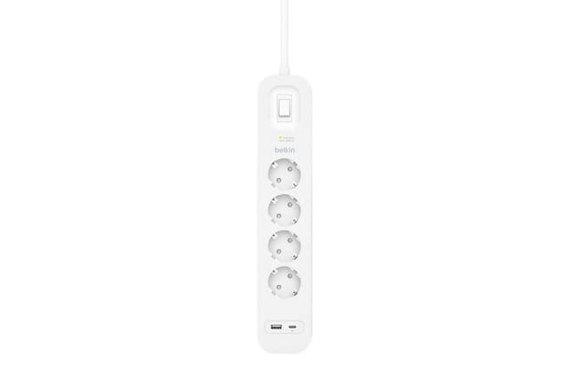 Belkin 4-Fach Steckdosenleiste mit USB-A + USB-C Port, 525J, 18 W, 2 Meter Steckdosenleiste 6-fach (Ein- / Ausschalter, Überspannungsschutz, Kabellänge 2 m)