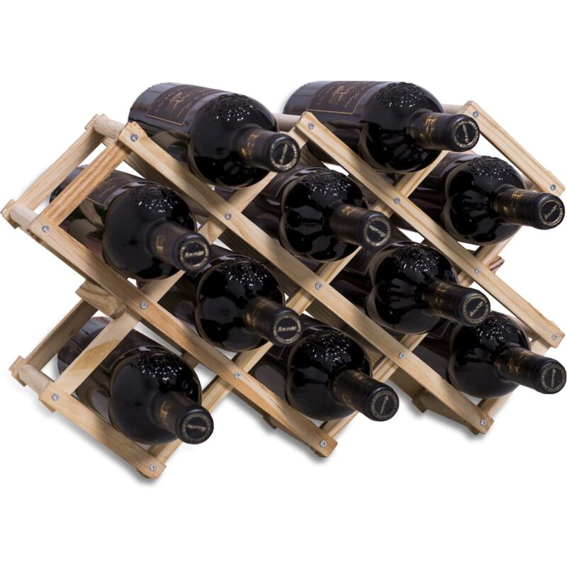 Stapelbarer Holzflaschenhalter, Kapazität Für 10 Flaschen, Maße 45x12,5x31 Cm, Rautenförmiges Holzregal, Handgefertigter Dreistufiger Flaschenhalter, Flaschenorganizer Für Bartheke, Wohnzimmer, Küche