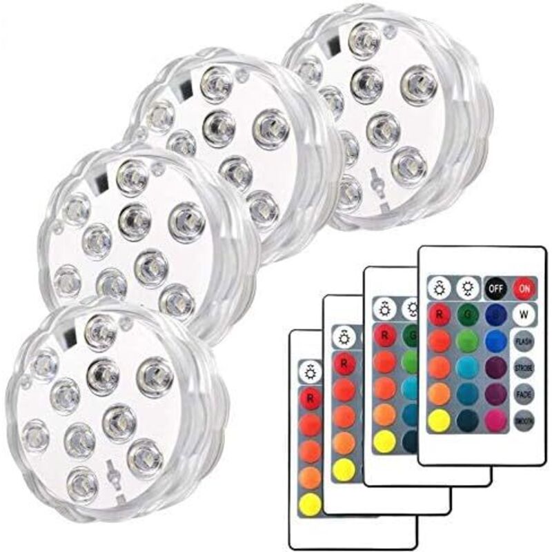 4er-set Kabellose Led-tauchlampen Mit Infrarot-fernbedienung Für Brunnen, Whirlpools, Vasenböden, Blumenarrangements, Aquarien, Pools, Teiche, Hochzeiten, Partys Und Badewannen