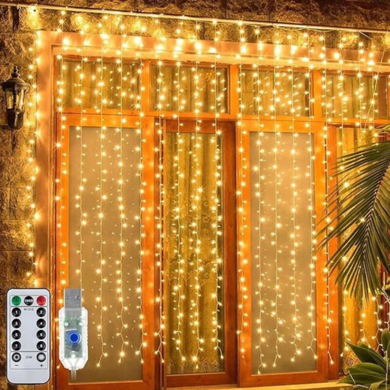Rideau Led 3x3m, 8 Modi Mit Fernbedienung, Warmer Dekorativer Hintergrund