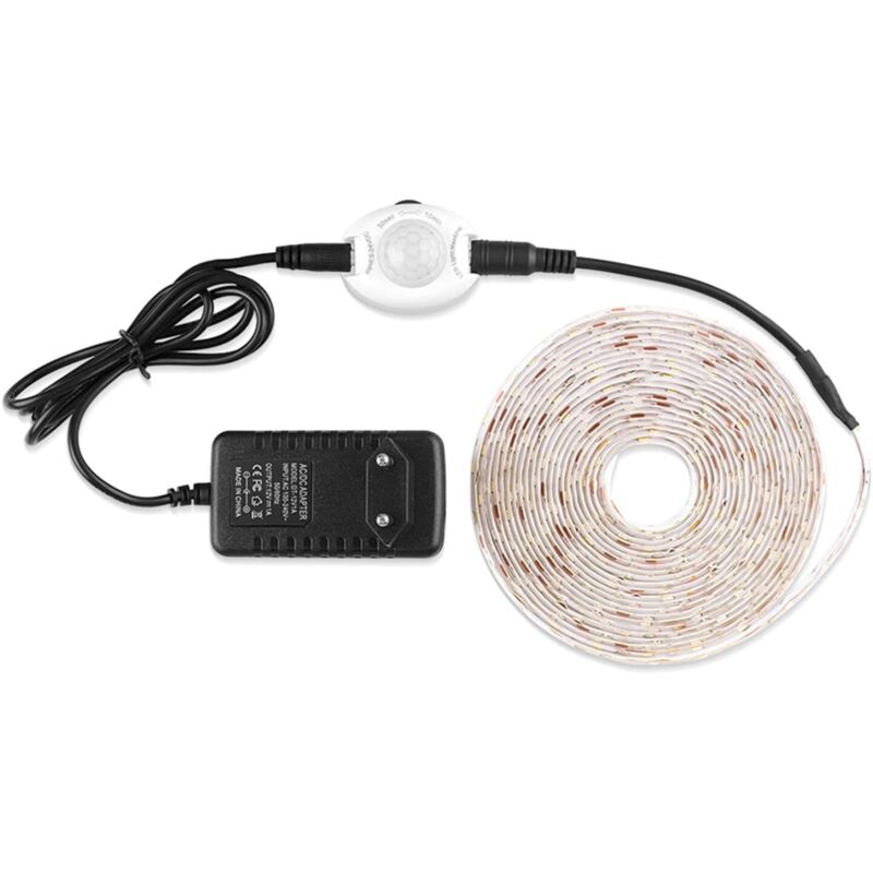 Kaltes Weißes Led-nachtlicht, 3 M Flexibles Led-band Mit Pir-bewegungsmelder - Komplettset Mit 12v Dc-netzteil, Ip65 Wasserdicht Für Kinderbett, Flur, Küche