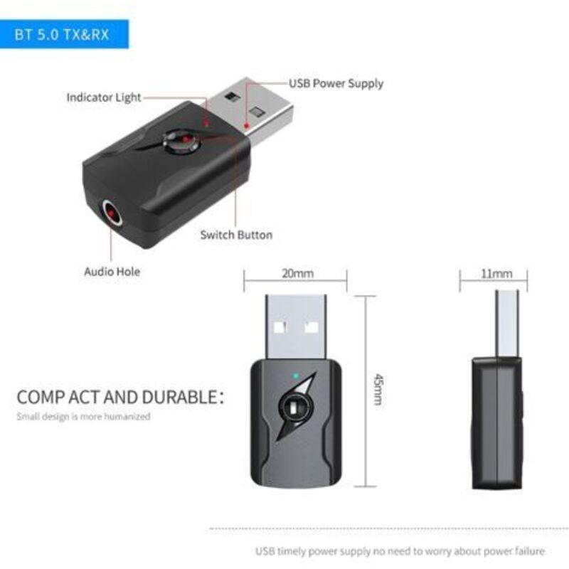Usb Bluetooth 5.0 Adapter, Bluetooth Dongle, Bluetooth Audio Sender Empfänger 5.0 Mit 3,5 Mm Audiokabel Für Pc/tv/auto/lautsprecher/mp3/home-audio-system/kopfhörer