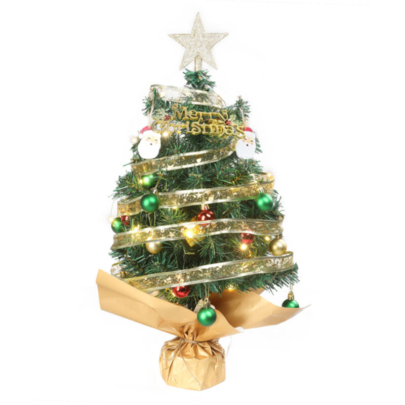 Künstlicher Mini-weihnachtsbaum, 24 Zoll, Mit Dekorationen Und 30 Led-lichtern, Batteriebetriebener Tischbaum, Papierfuß