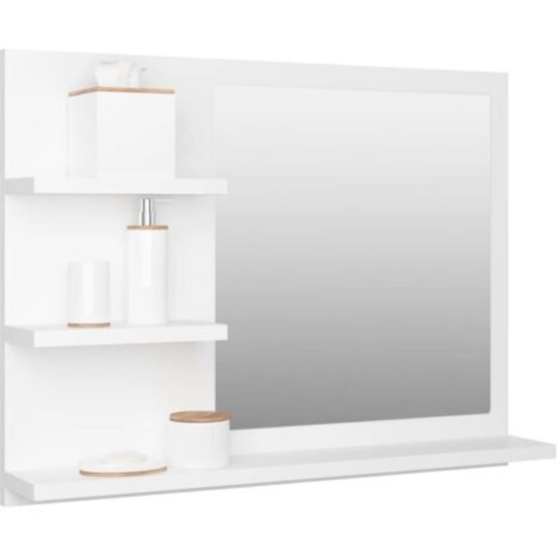 Spiegelschrank Weiß 60 X 10,5 X 45 Cm – Engineered Wood – 3 Ablagen Für Badezimmeraufbewahrung – Moderner Stil