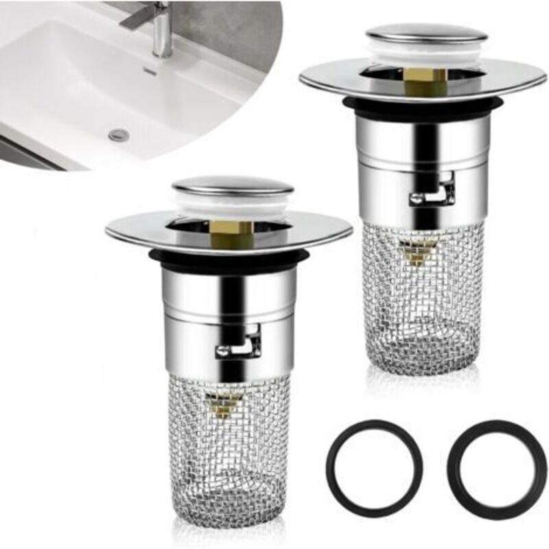 2er-pack Waschbeckenstöpsel – Abnehmbarer Filter 33-40mm – Edelstahl – Pop-up-design Für Bad Und Küche