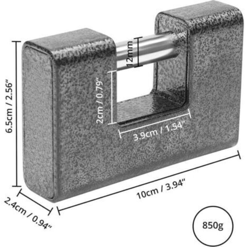 Extrem Robustes Außenvorhängeschloss Mit 4 Schlüsseln - Großes Monoblockisches Vorhängeschloss Aus Gehärtetem Stahl - 12 Mm Dicker Bügel - Schützt Garagentore, Container, Barrieren Und Lagerhallen