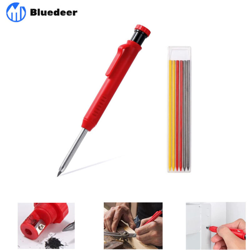 Baustellenstift – Zimmermannsstift Mit 7 Nachfüllminen, Robust Und Ausziehbar, Integrierter Anspitzer Für Schreiner, Markierwerkzeug, Druckbleistift Für Glas, Keramik, Holz (tischler Bleistift)