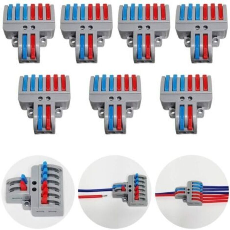 Jeu De Bornes Ctricalver, Jeu De Bornes De Raccordement Avec Levier, Connecteur De Câble À Pousser, Bornes Enfichables Compactes, 7 Pièces De Bornes 8 Pôles, Avec Vis De Montage (2 En 6)