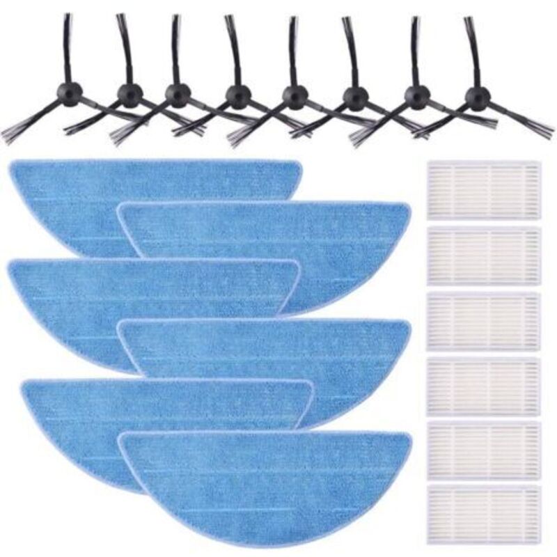 Hepa-filter-set Für Zaco V5s Pro, Zaco V5x, Ilife V5s V5 V3s V3 Pro, Seitenbürsten Und Wischtücher (6 Filter, 6 Wischtücher Und 8 Seitenbürsten)