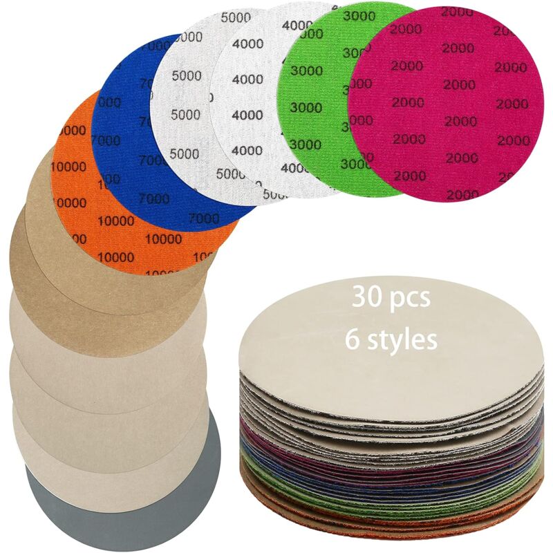 3er-pack Schleifscheiben, Rundes Schleifpapier 125 Mm Korn 2000/3000/4000/5000/7000/10000 Trocken-/nassschleifpapier