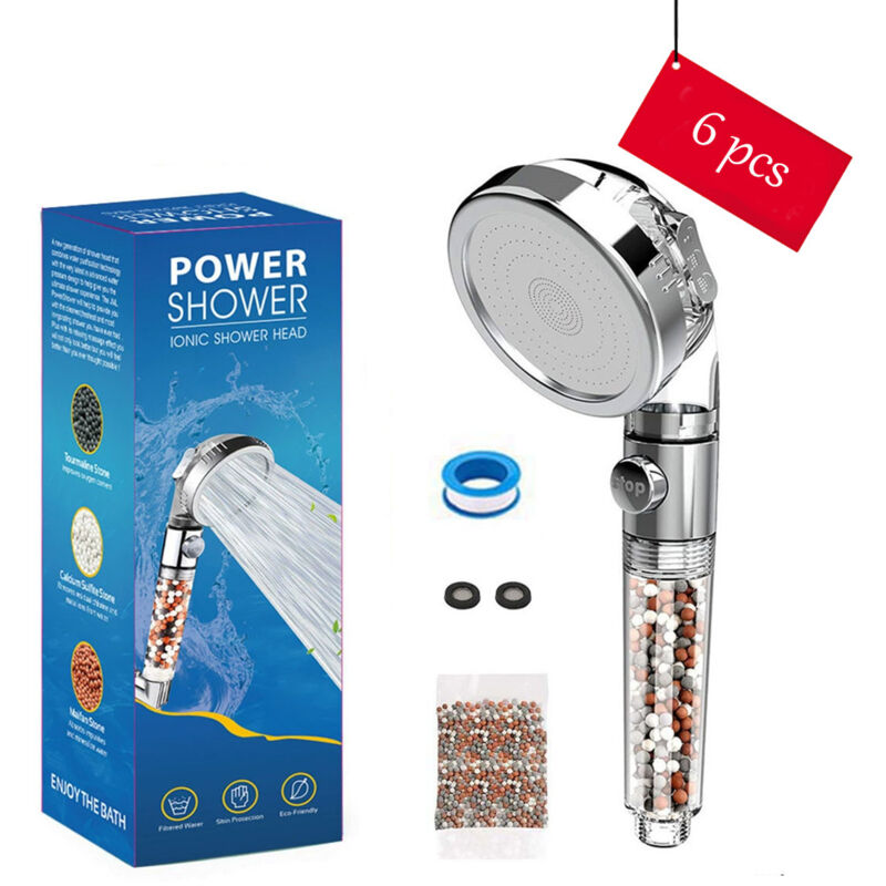 Set Aus 6 Wassersparenden, Kalkhemmenden Duschköpfen Mit Stopp-taste Und Einer Kostenlosen Stein-nachfüllpackung H198