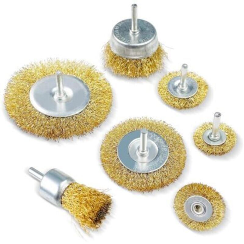 Set Aus 7 Drahtbürsten, Metallbürste Für Bohrmaschine Mit 6 Mm Schaft, Schleifkopf Für Schrauber/bohrmaschine Zur Reinigung Von Holz Und Metall, Zum Entfernen Von Rost/korrosion/farbe