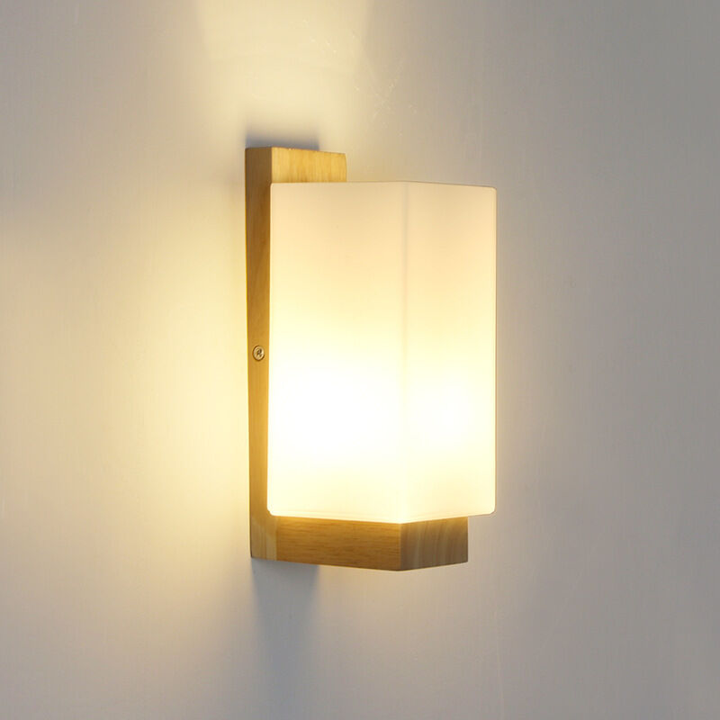 Wandleuchte Aus Glas Und Weißer Eiche – E27-fassung – Abmessungen 110x150x250mm – Beleuchtung Für 5-10 M² Für Schlafzimmer Und Flur
