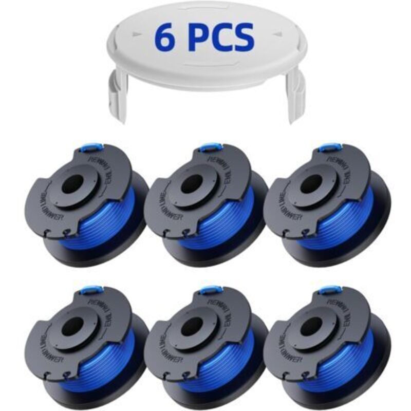 6er-pack Ersatz-fadenkassette Für Rasentrimmer, Kompatibel Mit Ryobi One+ Ac14rl3a 18v 24v 40v, Fadendurchmesser 1,6 Mm, Länge 20,11 M (6 Fadenkassetten, 1 Abdeckung)