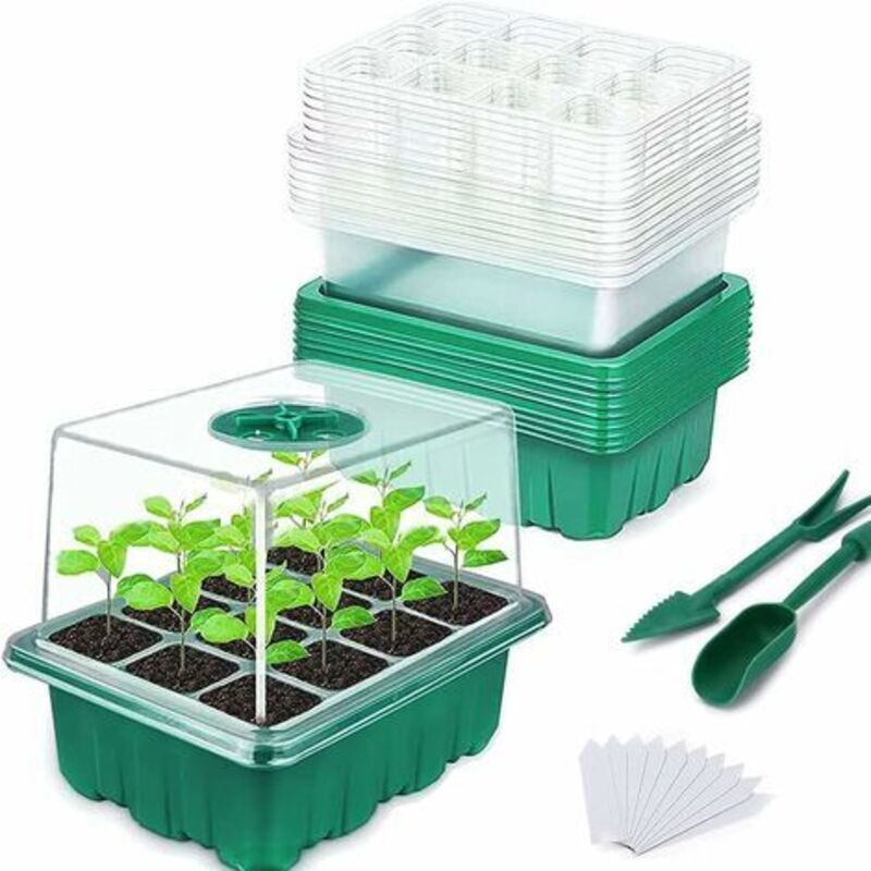 Mini-gewächshaus Für Pflanzen, 10 Stück 120-zellen-anzuchtschalen Mit Erhöhten Deckeln, Anzuchtbox, Sämlingsbehälter, Langlebige Aufzuchtbox, 20 Etiketten, 2 Werkzeuge