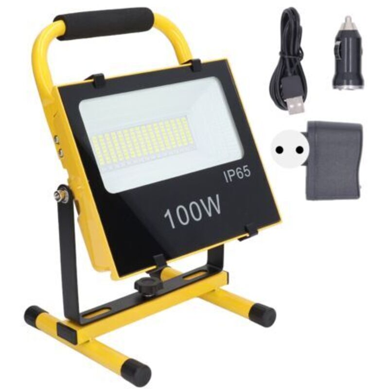 Tragbarer Projektor 100w 9000lm 6500k – Wasserdicht Ip65 Für Baustellen Und Garagen – Wiederaufladbar Mit 10000mah Lithium-batterie - Ac100