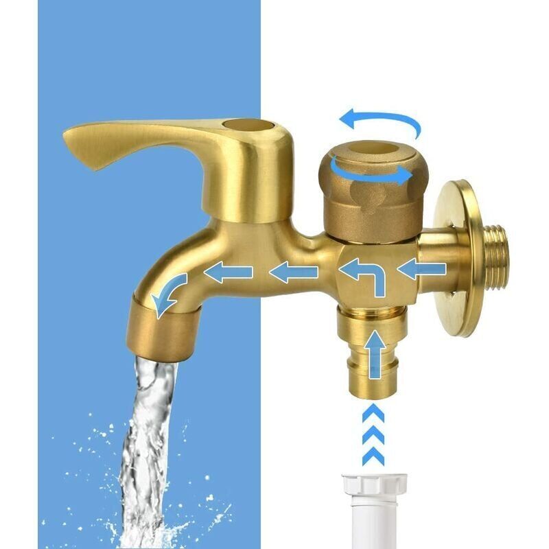 Doppelter Wasserauslass Aus Messing, Ein Eingang Und Zwei Ausgänge, Schnellöffnungsventil G, Ein Eingang, Zwei Ausgänge, Gewindedüse + Waschmaschinendüse Ikodm