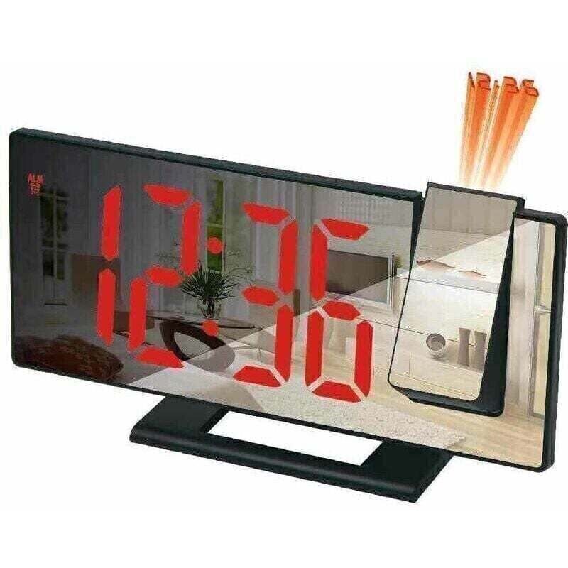 Leuchtender Projektionswecker 180° – Led-spiegelbildschirm – Usb-anschluss – 4 Helligkeitsstufen – Stromversorgung Per Usb-kabel – Schwarz Mit Rotem Text