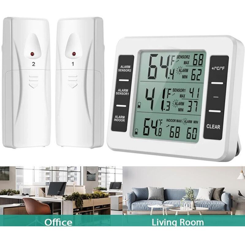 Kabelloses Thermometer Für Kühlschrank Und Gefrierfach – 2 Sensoren – Akustischer Alarm – Bereich -10 Bis 60℃ – Großes Lcd-display